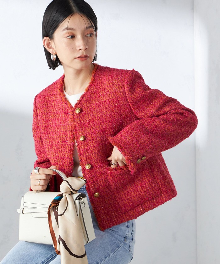 セール 40%OFF】GIOLICA: ツイード ノーカラー ジャケット