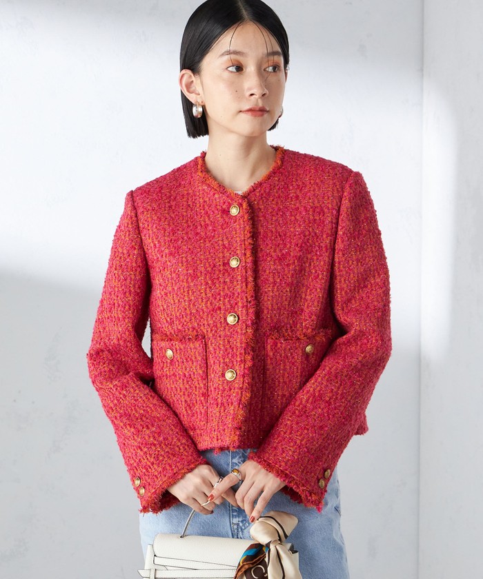 セール 40%OFF】GIOLICA: ツイード ノーカラー ジャケット