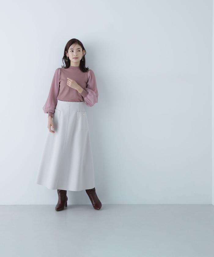 プリーツチュールスリーブニット 24AW(506616252) | ナチュラル
