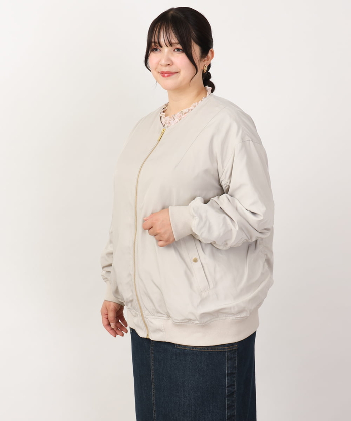 セール 19%OFF】【大きいサイズ】ノーカラーギャザーブルゾン