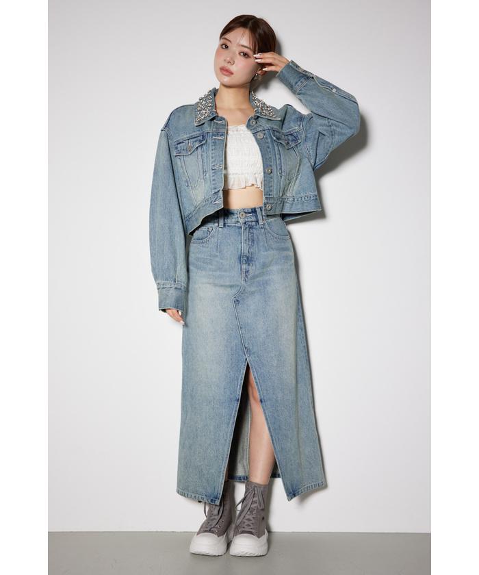 rienda ノーカラービジューDENIM JK rienda｜ノーカラービジューDENIM JK | Rakuten Fashion(楽天