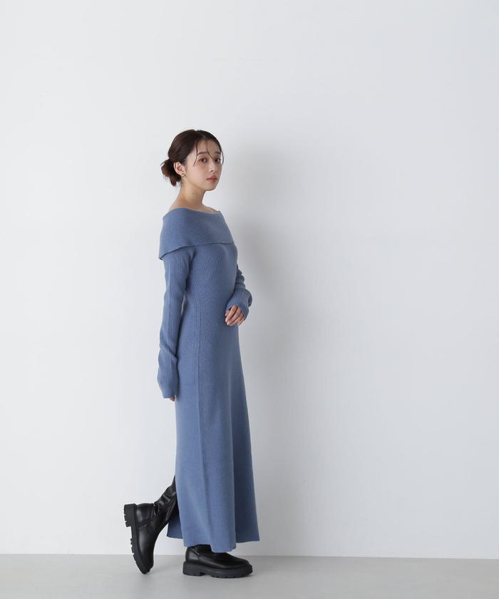 ホットセール - アートトラベルシューズ セール】ワイドショルダーIラインニットワンピース(506850781 服&ファッション小物