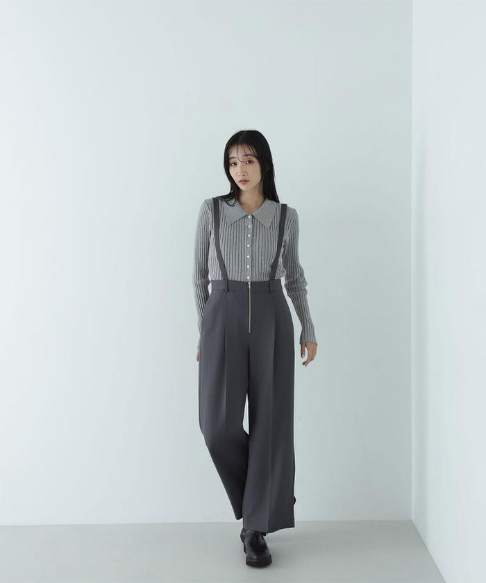 【美品】NATURAL BEAUTYBASIC サス付フロントジップワイドパンツ セール 50%OFF】サス付フロントジップワイドパンツ(506864546