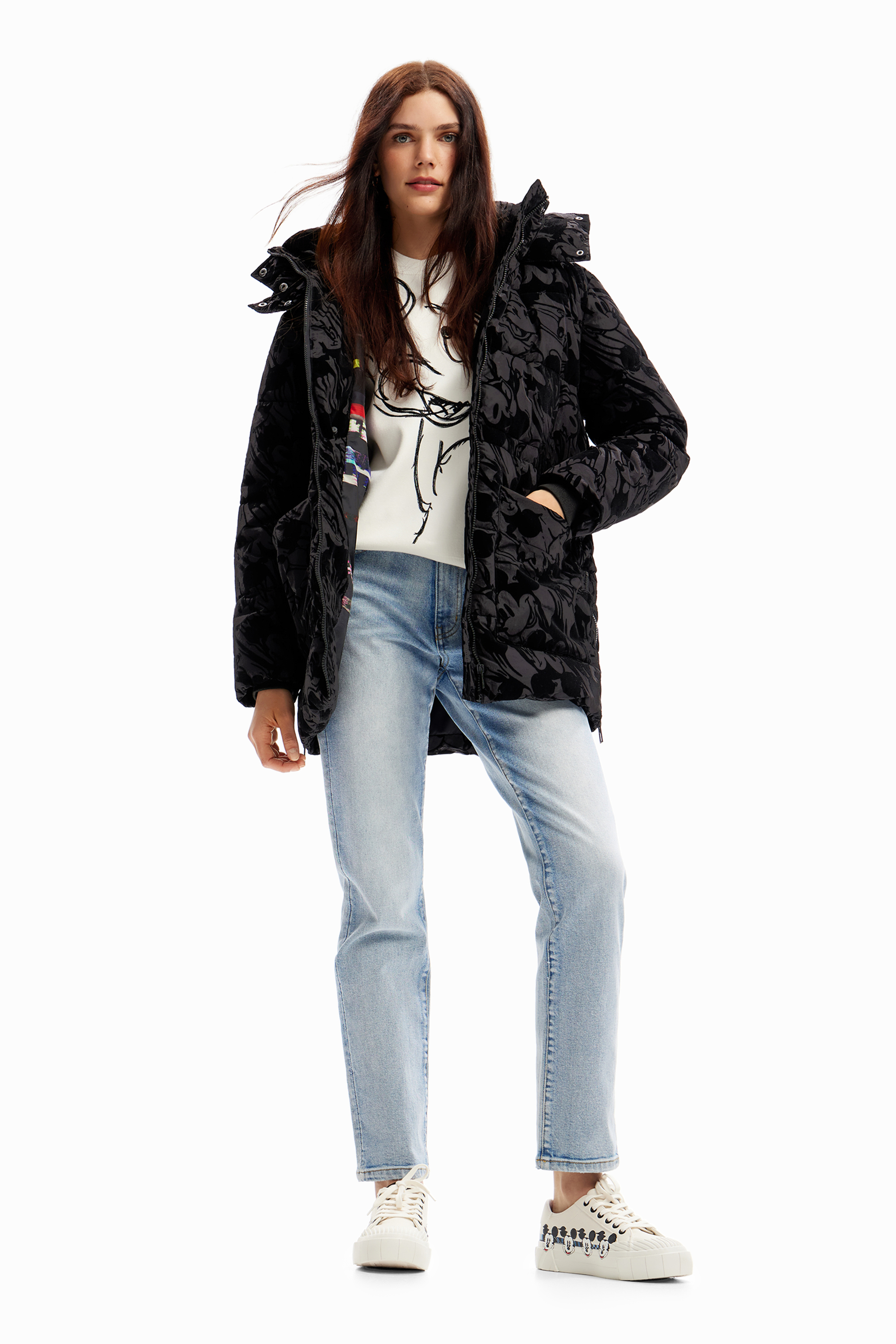 デシグアル Desigual ミッキーマウス パデッドコート （グレー