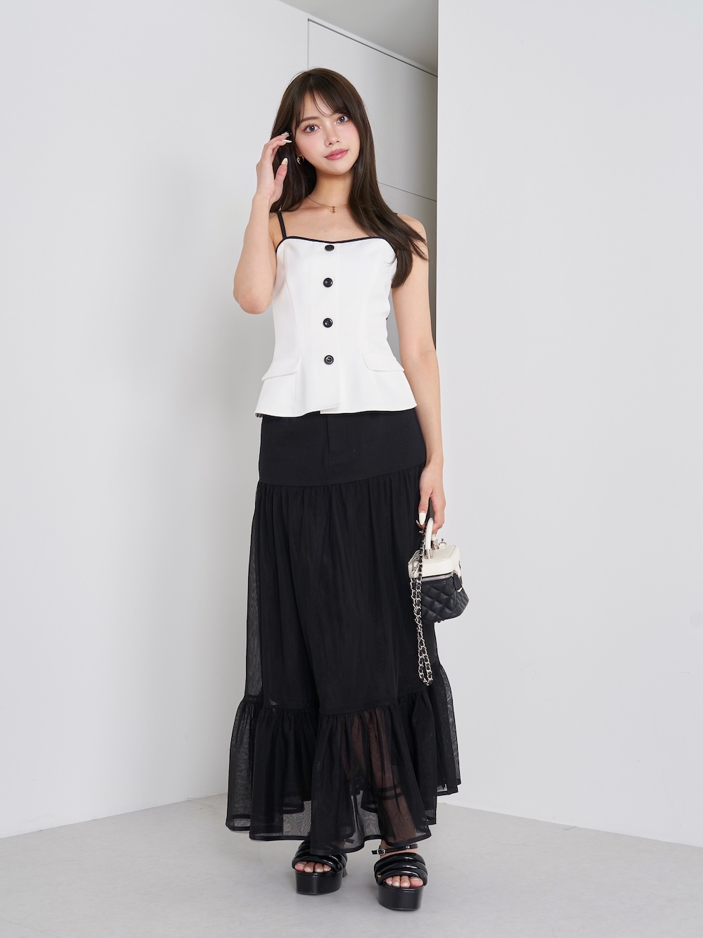 ダーリッチ ドッキングチュールロングスカート Darich（レザー