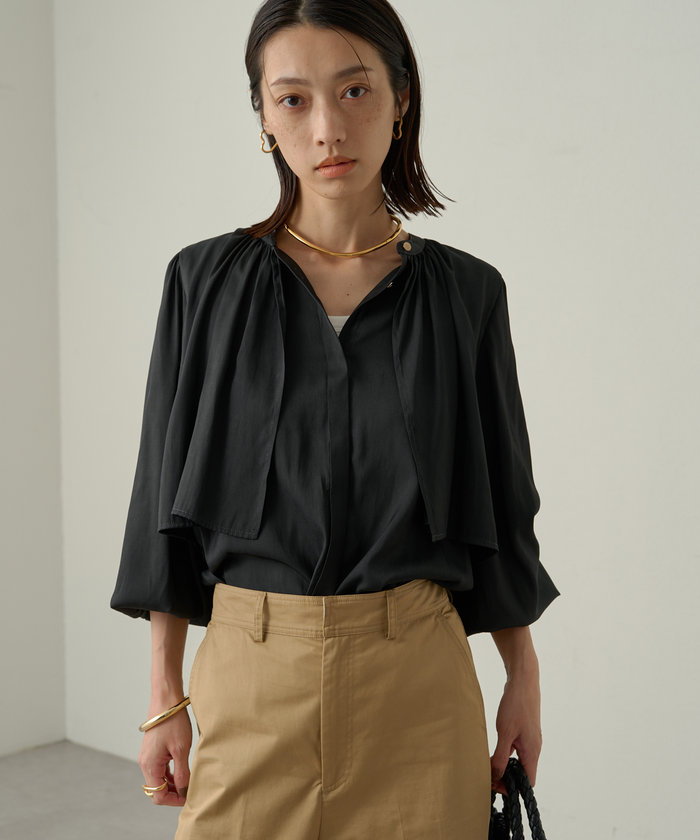 【Loungedress】割繊カラーブラウス　ブラック パル PAL 【Loungedress】割繊カラーブラウス （black