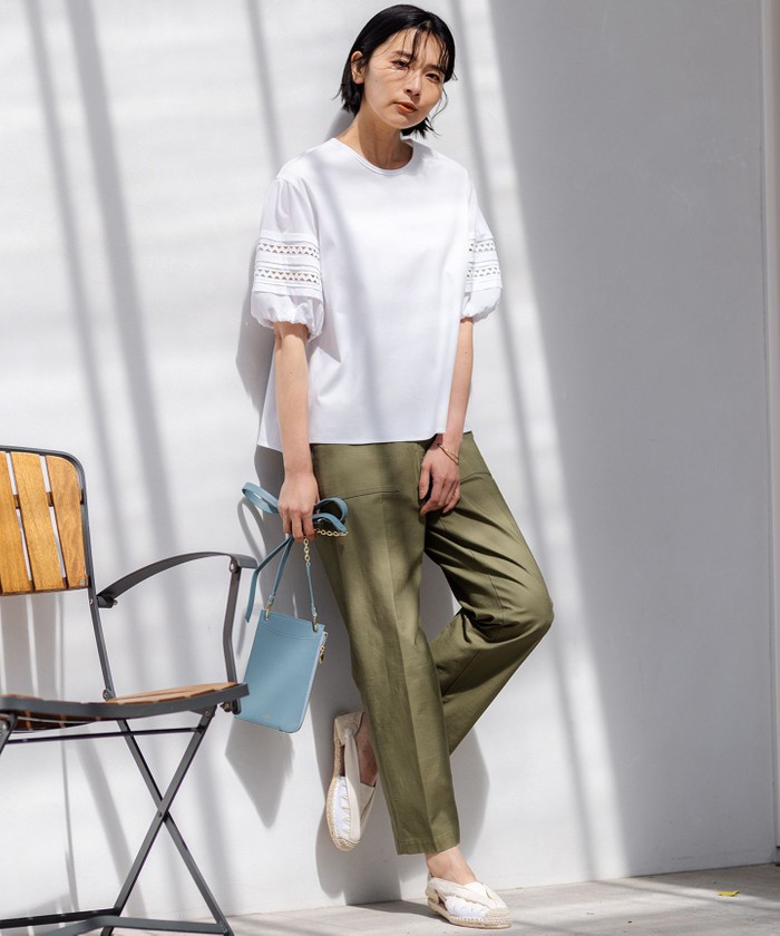 24SS 大きいサイズ 23区 アイレットジャージー パフスリーブ カットソー セール 30%OFF】【洗える】アイレットジャージー パフスリーブ