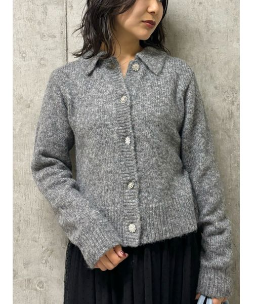 セール 50%OFF】ビジューボタンポロニットカーディガン