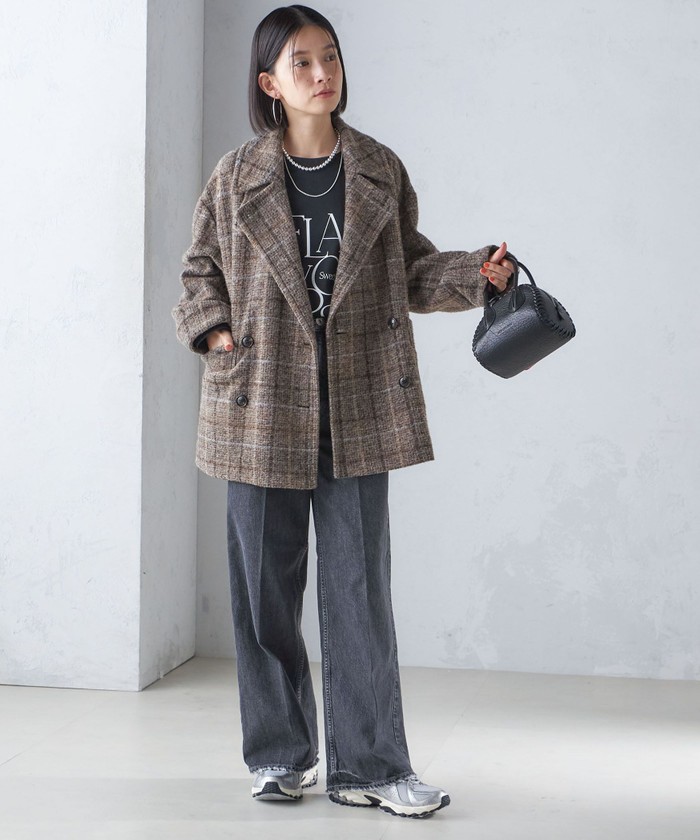 セール 30%OFF】スライバー チェック ショート Pコート セール 30%OFF】スライバー チェック ショート Pコート
