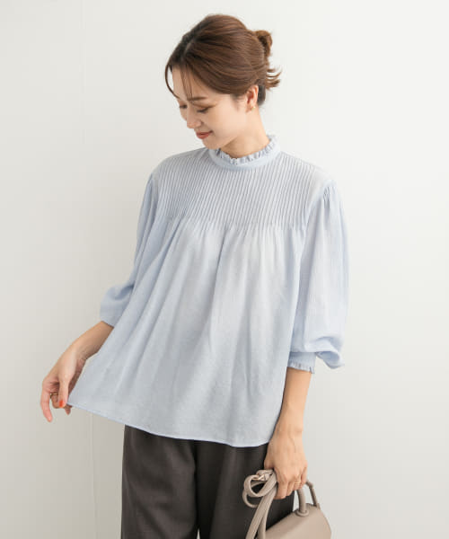 セール 20%OFF】ピンタックフリルスタンドカラーブラウス