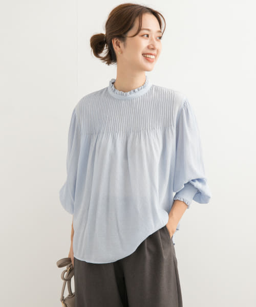 クーポン】【セール55%OFF】ピンタックフリルスタンドカラー