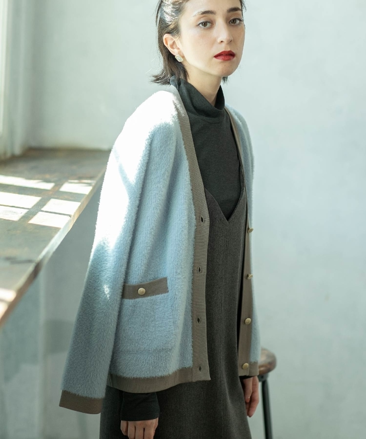 LOUNGEDRESS フェザーカーディガン clear｜ビジューボタンフェザーショートカーディガン | Rakuten