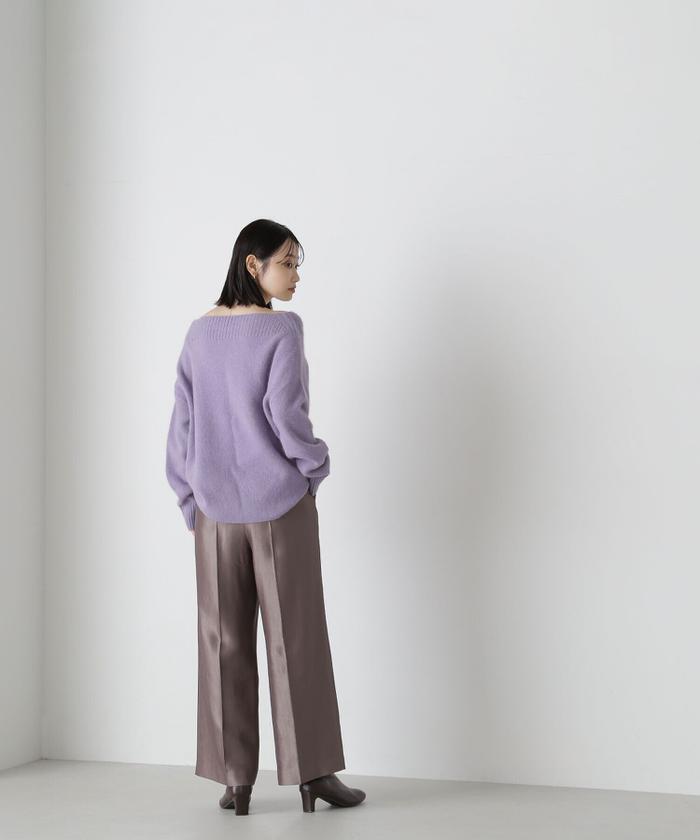 ◇＜ハンドウォッシャブルＦＯＸ＞デコルテラインオーバーニット ネイビー ナチュラルビューティーベーシック NATURAL BEAUTY BASIC
