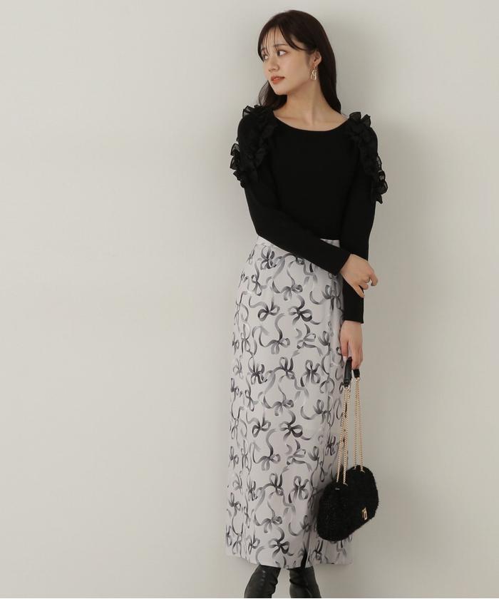 BODY LINE 花柄 リボン スカート セール70%OFF】リボン柄ナロースカート 24AW(506871669