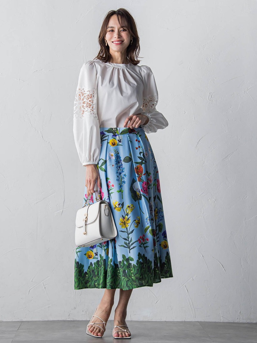 24AW ビアッジョブルー リーフパネルプリントスカート 1 ビアッジョブルー Viaggio Blu リーフパネルプリントスカート