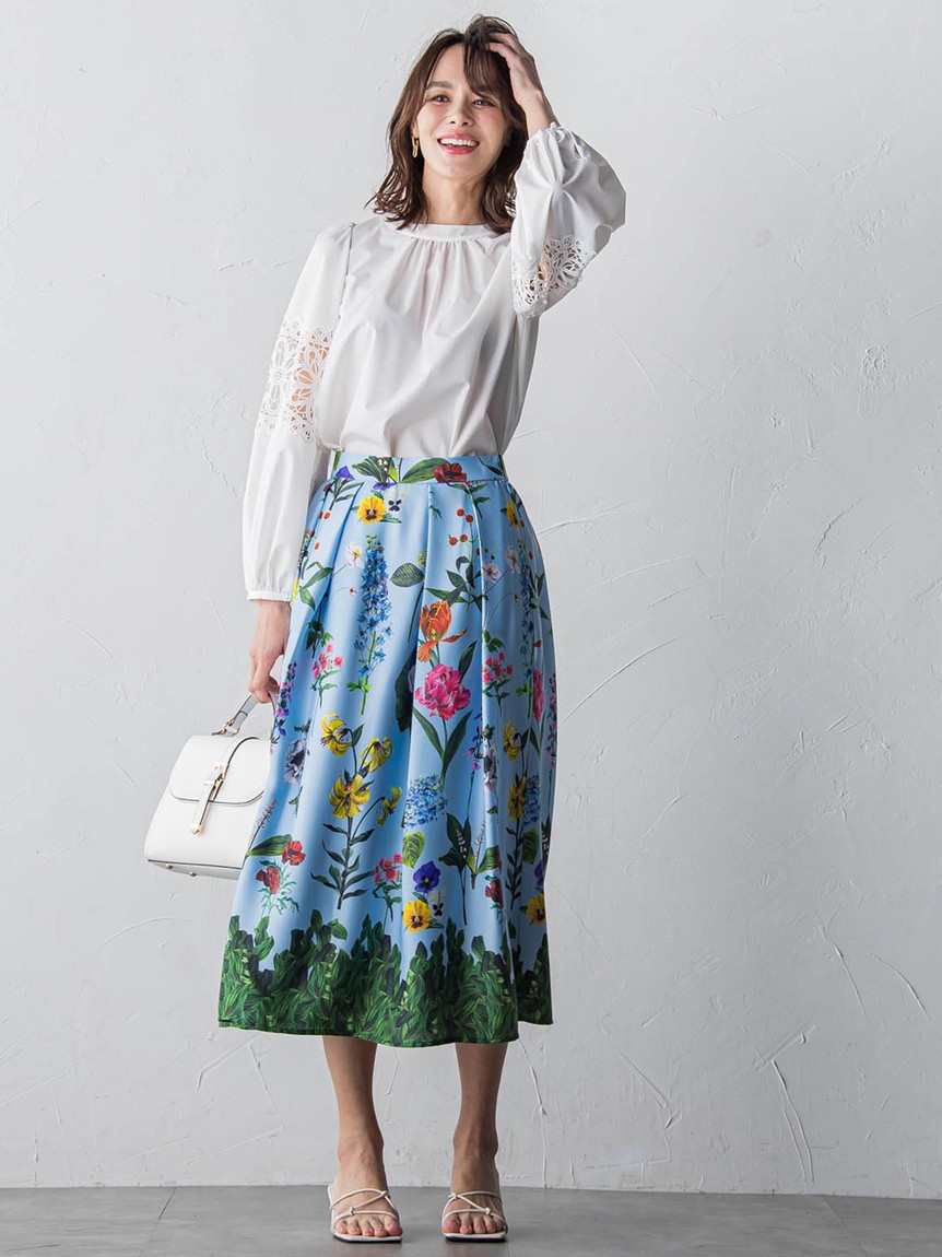 美品 Viaggio Blu ラインフラワープリントプリーツスカート セール 30%OFF】ビアッジョブルー Viaggio Blu リーフパネル