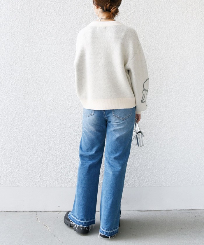 WEB限定】〈手洗い可能〉ジャカード フラワー ニット プル