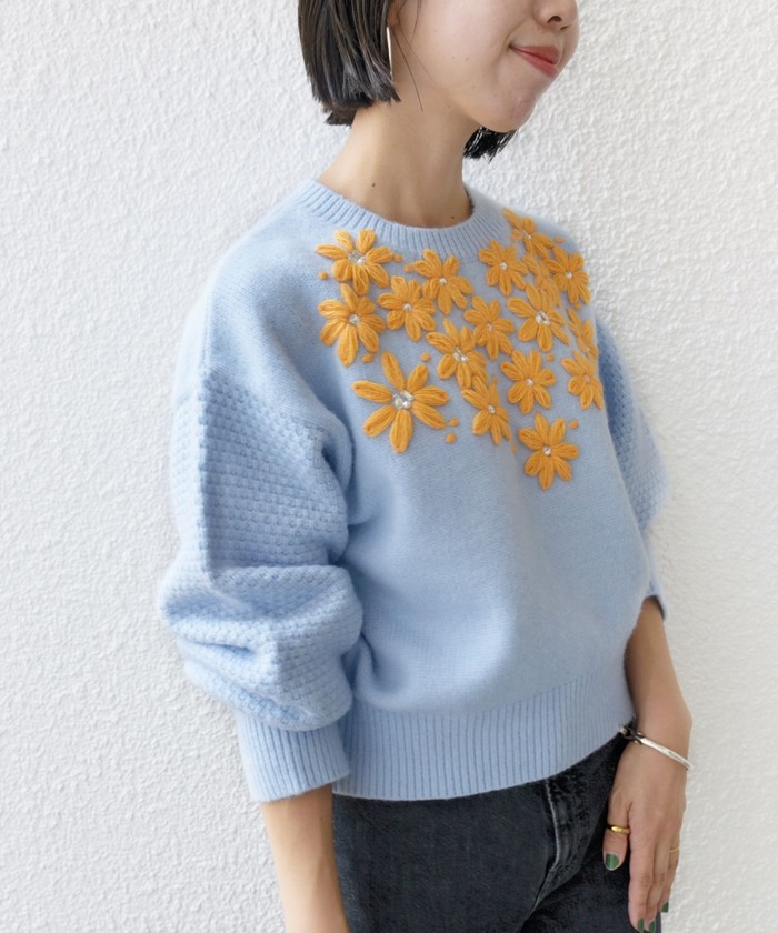 さりげないビーズ刺繍 ニットセーター | 森のあらいぐま