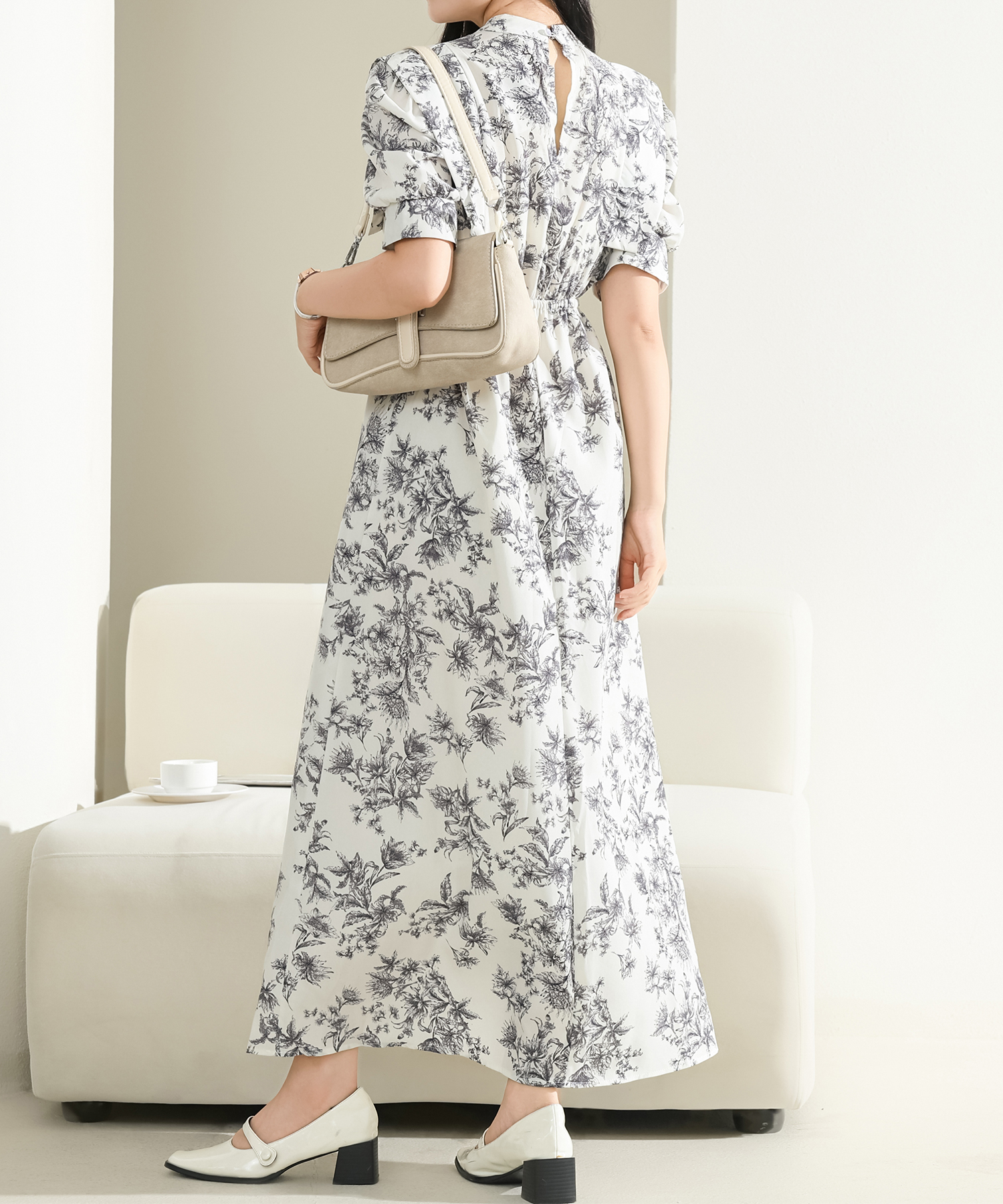 レディース フレンチ 高級 セレブ 花柄 ワンピース vi-1738 レースレディース Lace Ladies プチハイネック 花柄 ギャザー