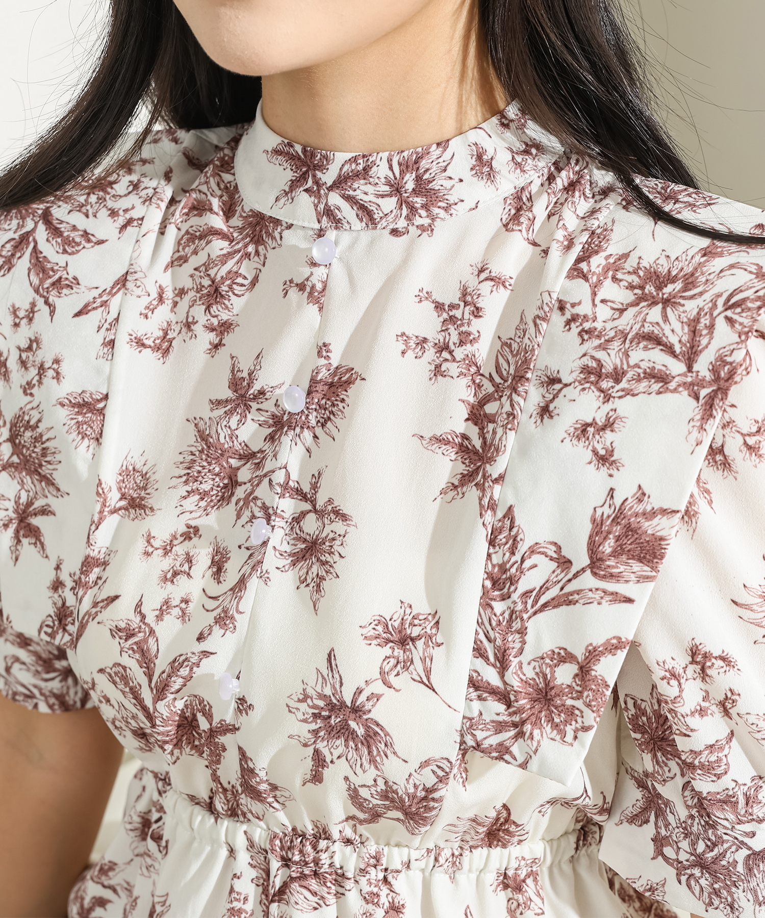 レディース フレンチ 高級 セレブ 花柄 ワンピース vi-1738 レースレディース Lace Ladies プチハイネック 花柄 ギャザー
