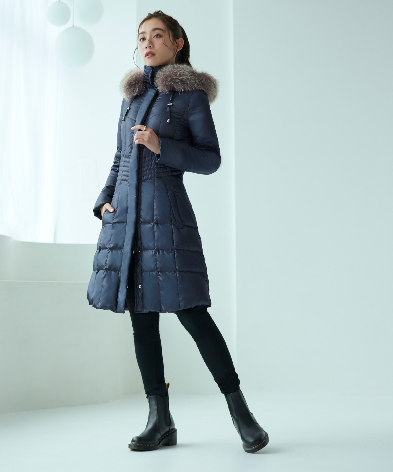 RUIRUE BOUTIQUE ウエストフィットロングダウンコート Cグレー M RUIRUE BOUTIQUE ウエストフィットロングダウンコート Cグレー M