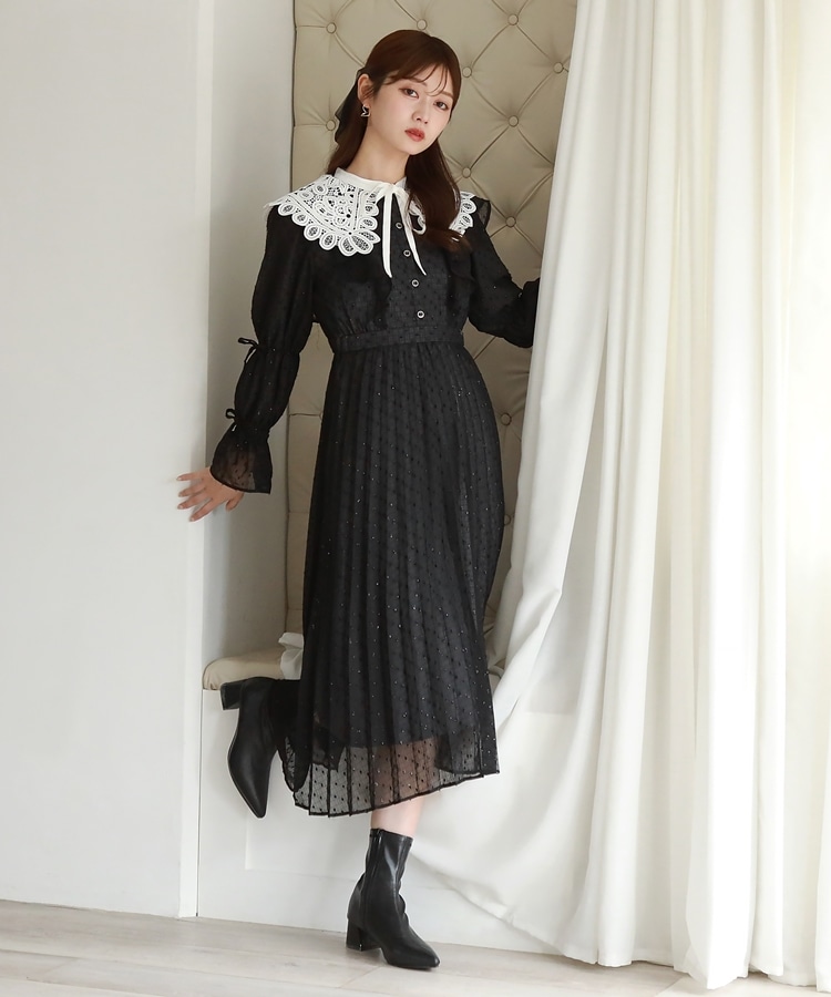 即発★ダイアンDVF★素敵なCheetah A-LINEシルクシフォンワンピ チーク Cheek 長袖ドットシフォンレースカラーワンピース
