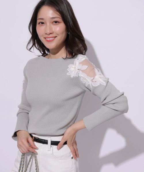 アシメ刺繍リブニット(506858040) | アプワイザー リッシェ(Apuweiser-riche) - d fashion