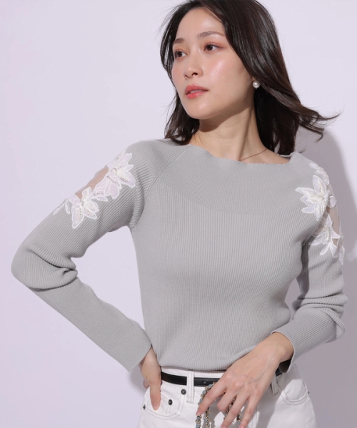 アシメ刺繍リブニット(506858040) | アプワイザー リッシェ(Apuweiser-riche) - d fashion