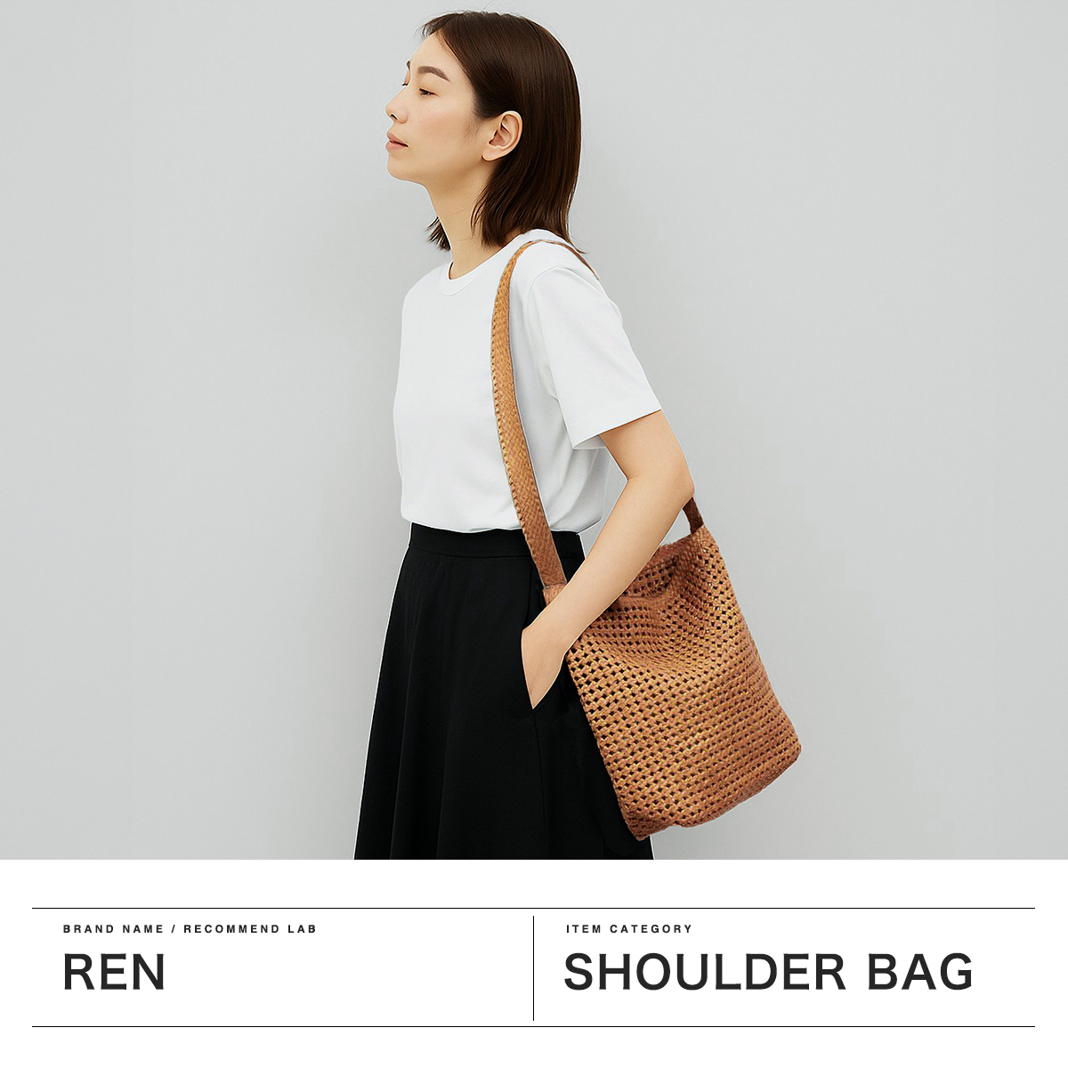 REN レン ゴートメッシュ ショルダーバッグ やぎ革 ブラック