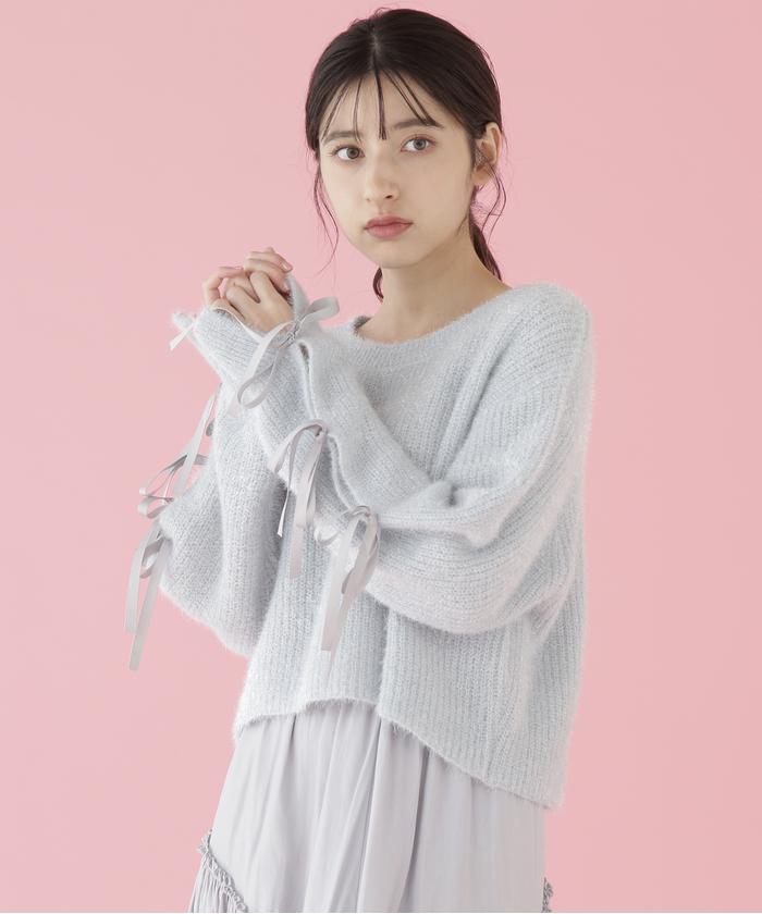 セール 20%OFF】フィルムラメスリーブリボンニット(506823506