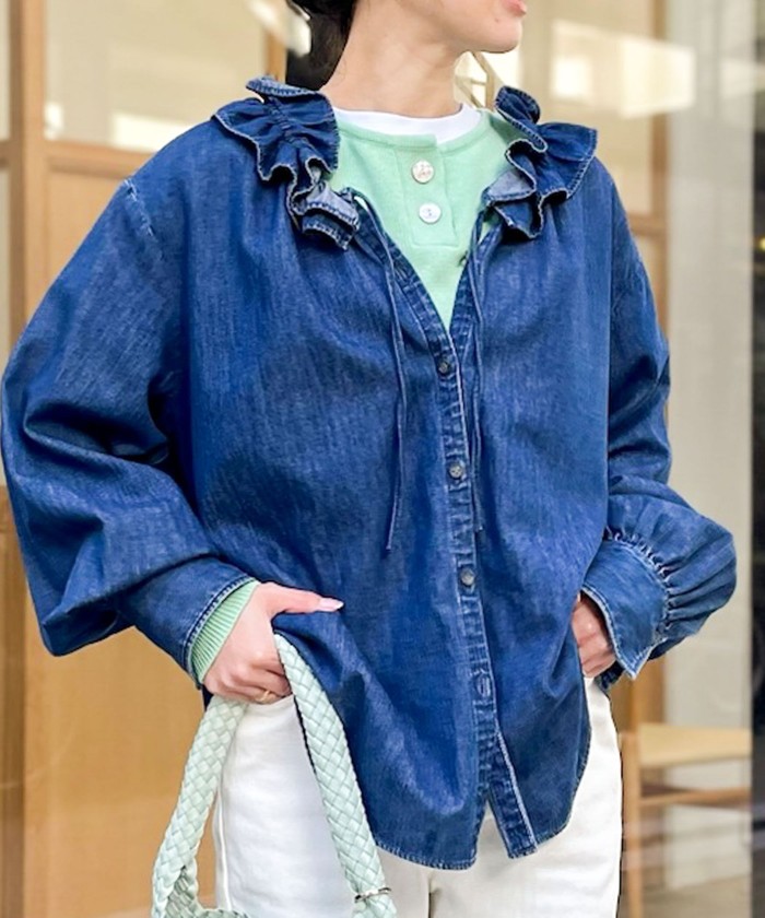 クーポン】【追加7回】【RM denim】フリルギャザーデニム