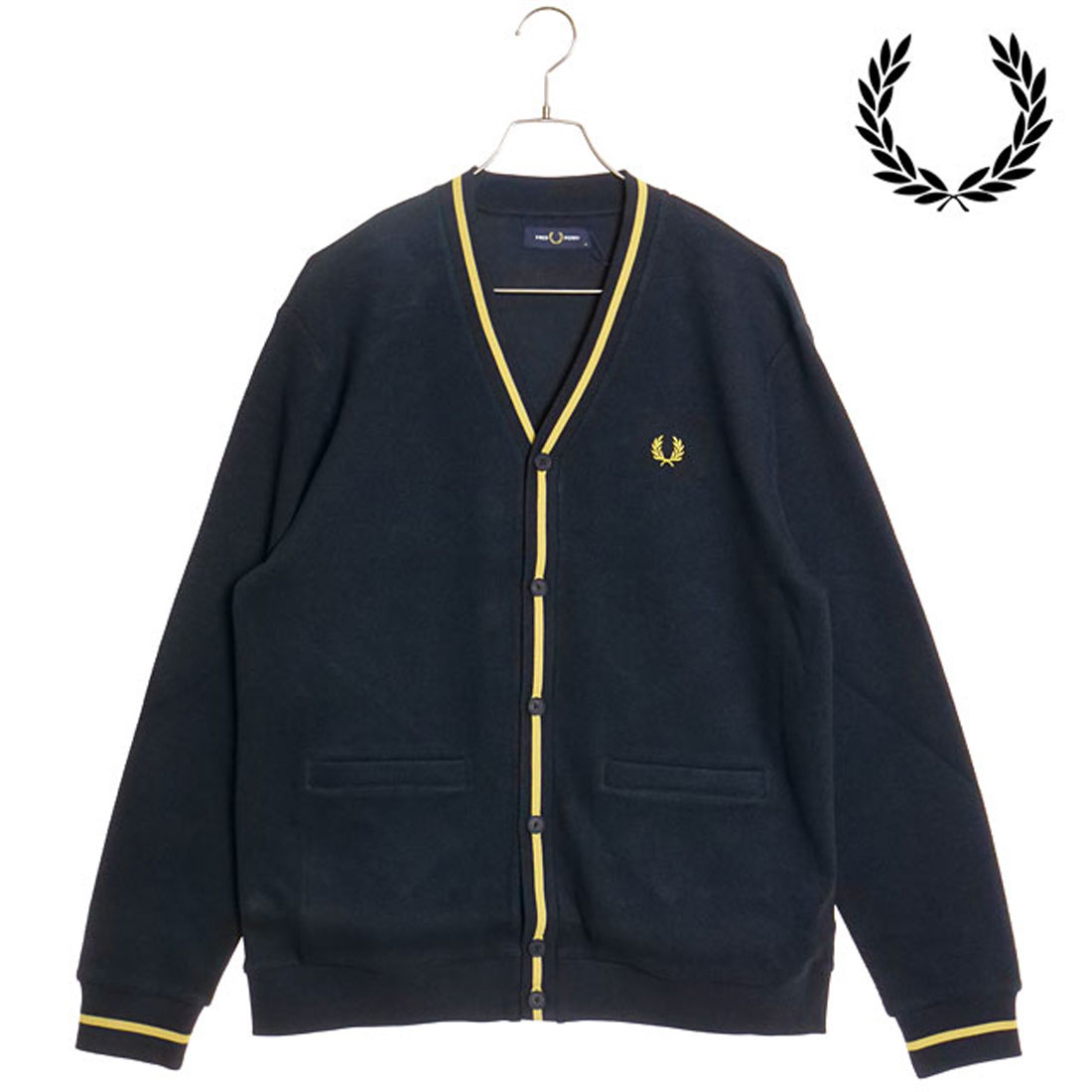 フレッドペリー FRED PERRY TIPPED PIQUE TEXTURE CARDIGAN NAVY フレッドペリー FRED PERRY TIPPED PIQUE TEXTURE CARDIGAN NAVY