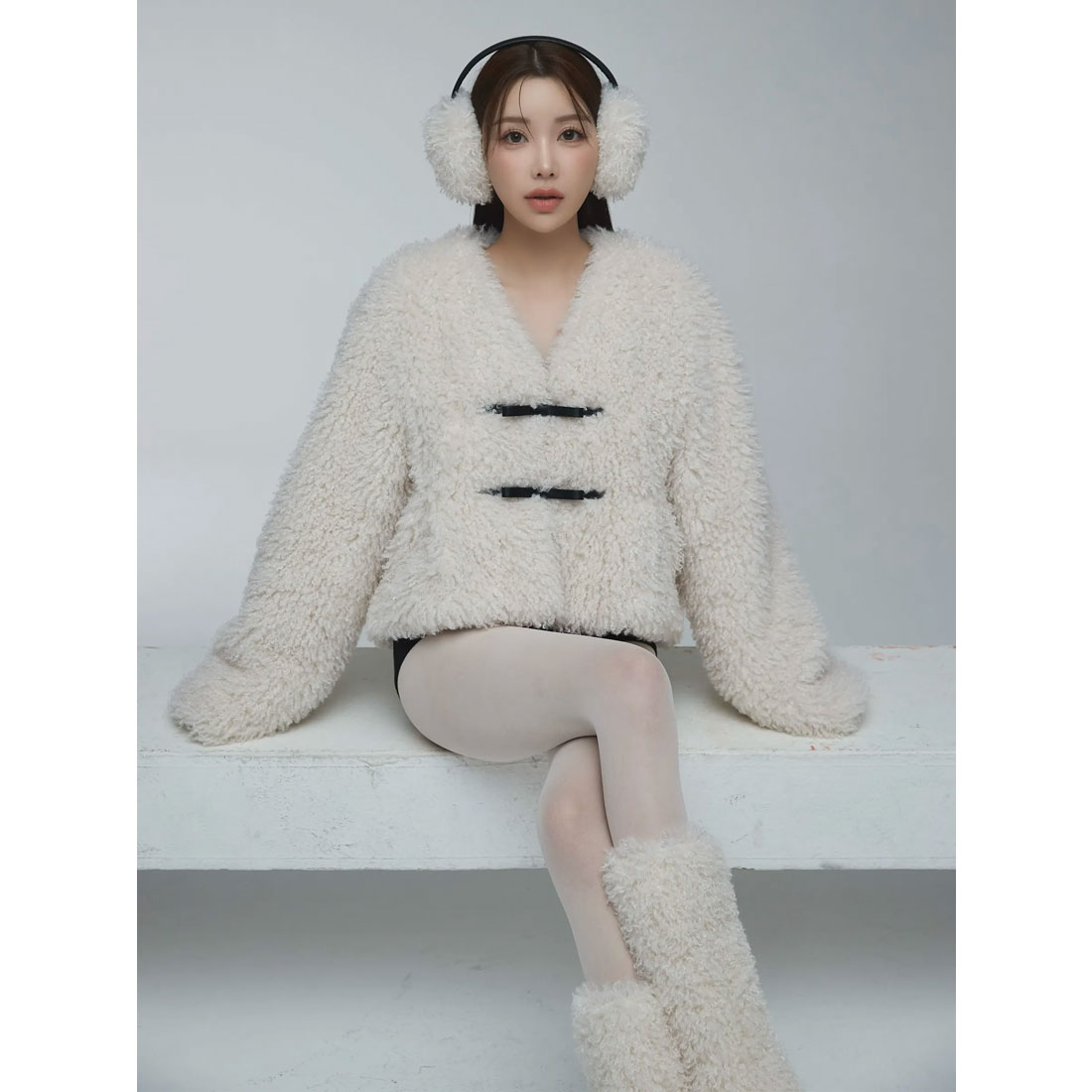 French poodle fur フードジャケット(F IVORY): OUTER