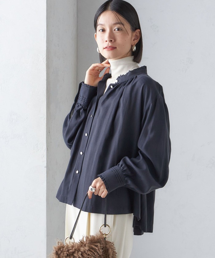 美品 SHIPS ビエラフリルカラーワンピース ロング丈 フレア オフ