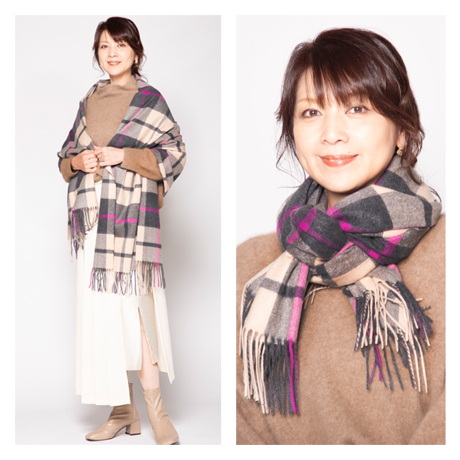 【タグ付き未使用品】Cashmee　カシュミー　大判ストール　カシミヤ　ベージュ カシュミー Cashmee 飯島直子さん×Cashmeeコラボ企画「Cashmee.N