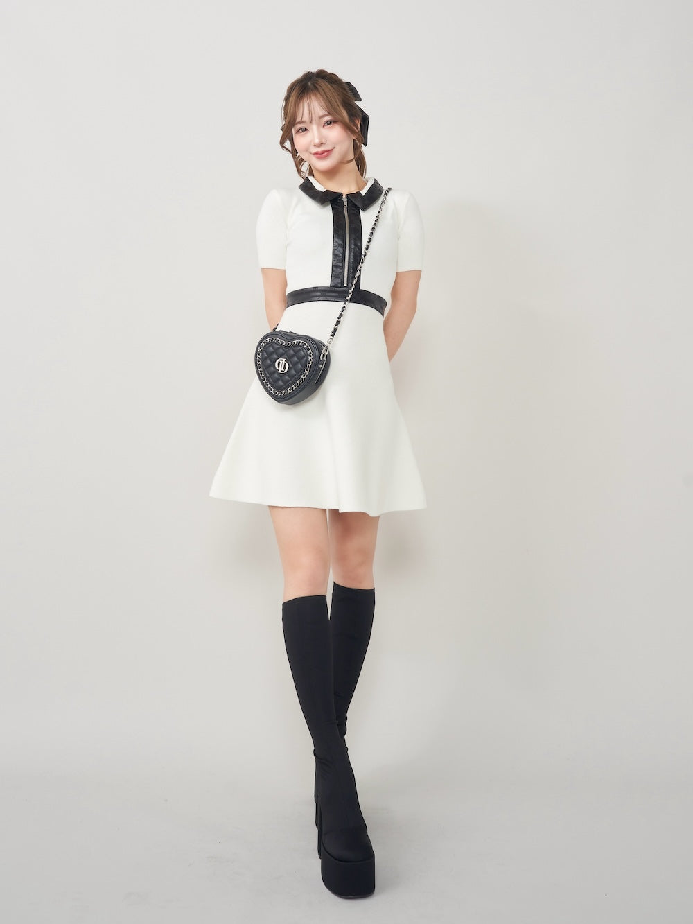 ダーリッチ Darich ロゴレザーニットミニワンピース(506792339 ダーリッチ Darich ロゴレザーニットミニワンピース(506792339