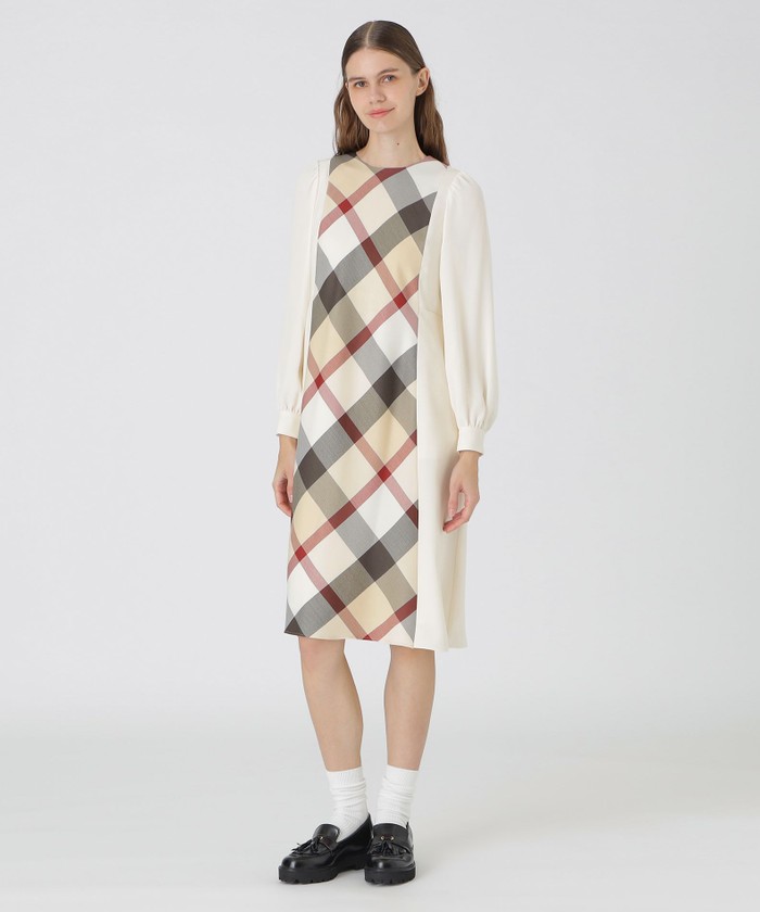 セール 39%OFF】スムージーサテンパーシャルチェックドレス セール 39%OFF】スムージーサテンパーシャルチェックドレス