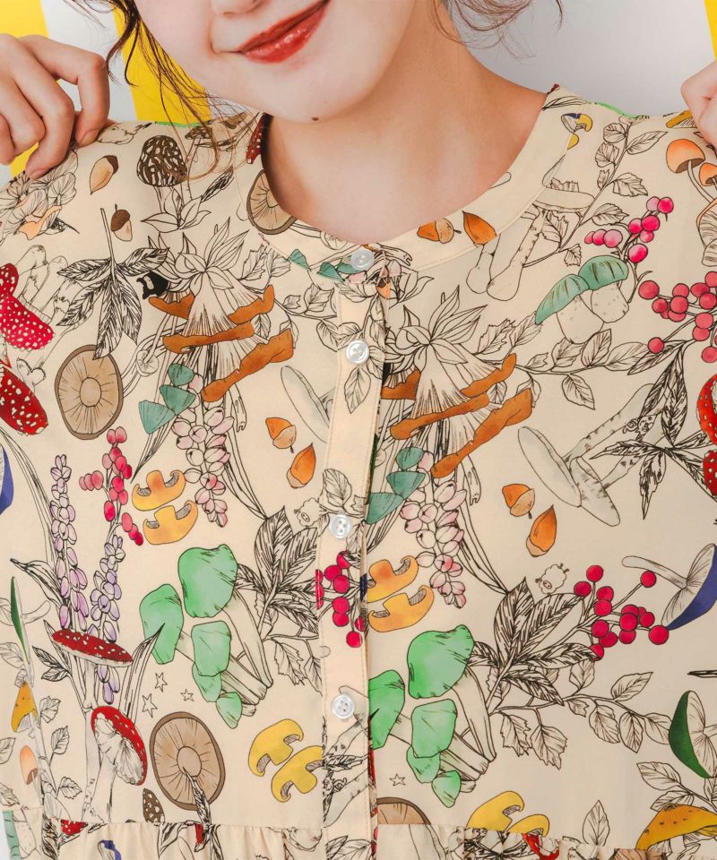 【スカラー】キノコの森or花柄パッチワーク風 2柄展開ワンピース スカラー ScoLar キノコの森or花柄パッチワーク風 2柄展開