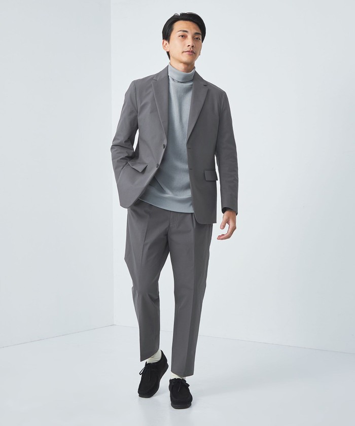 【美品♡ノーカラー】プラステ　ブラッシュドバック　パンツスーツ　紺　M-L PLST プラステ ノーカラージャケット パンツ セットアップ