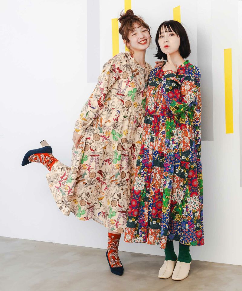 スカラー ScoLar キノコの森or花柄パッチワーク風 2柄展開
