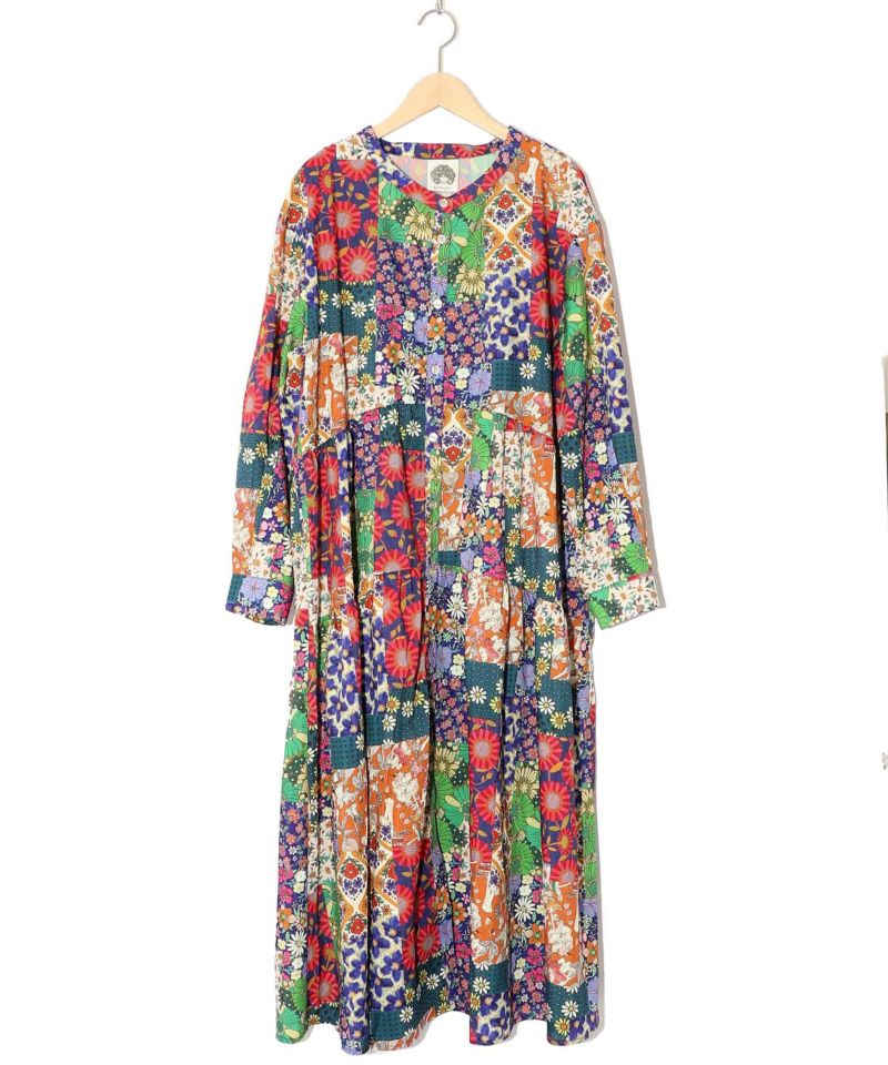 【スカラー】キノコの森or花柄パッチワーク風 2柄展開ワンピース スカラー ScoLar キノコの森or花柄パッチワーク風 2柄展開
