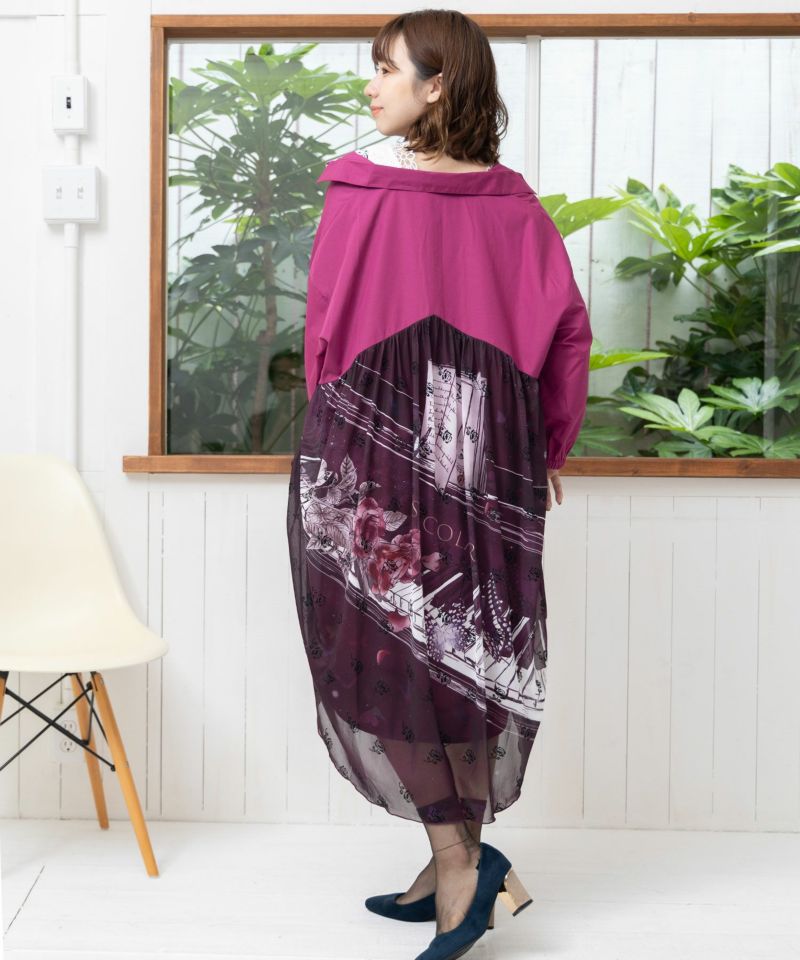 セール】スカラー ScoLar バラと蝶が彩るピアノ柄バックプリント セール】スカラー ScoLar バラと蝶が彩るピアノ柄バックプリント