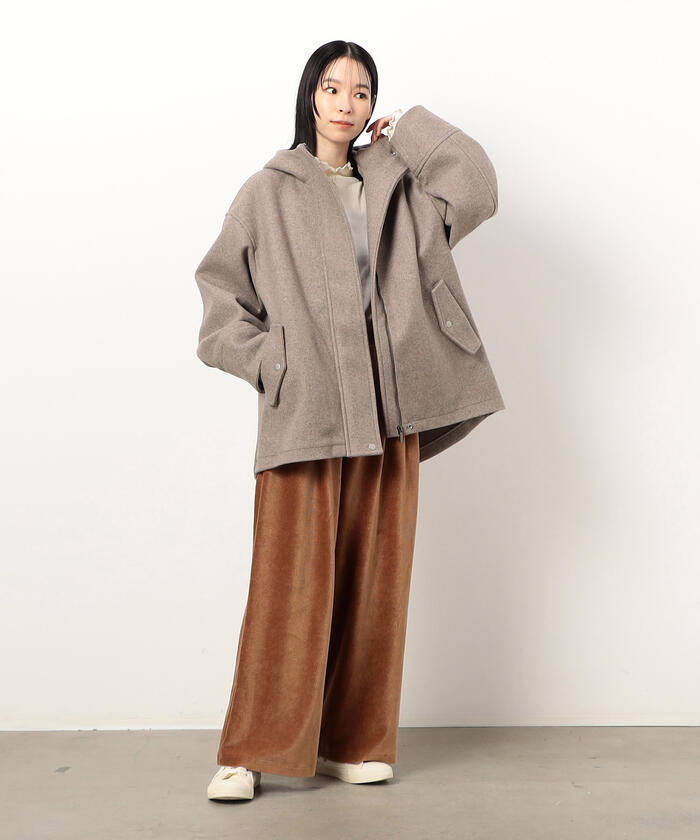 ババグーリ 22AW カディ ウール デニム フード コート ジャケット　S sanpo kuschel ふわっと頼れるアウター 返品交換送料無料 デニム