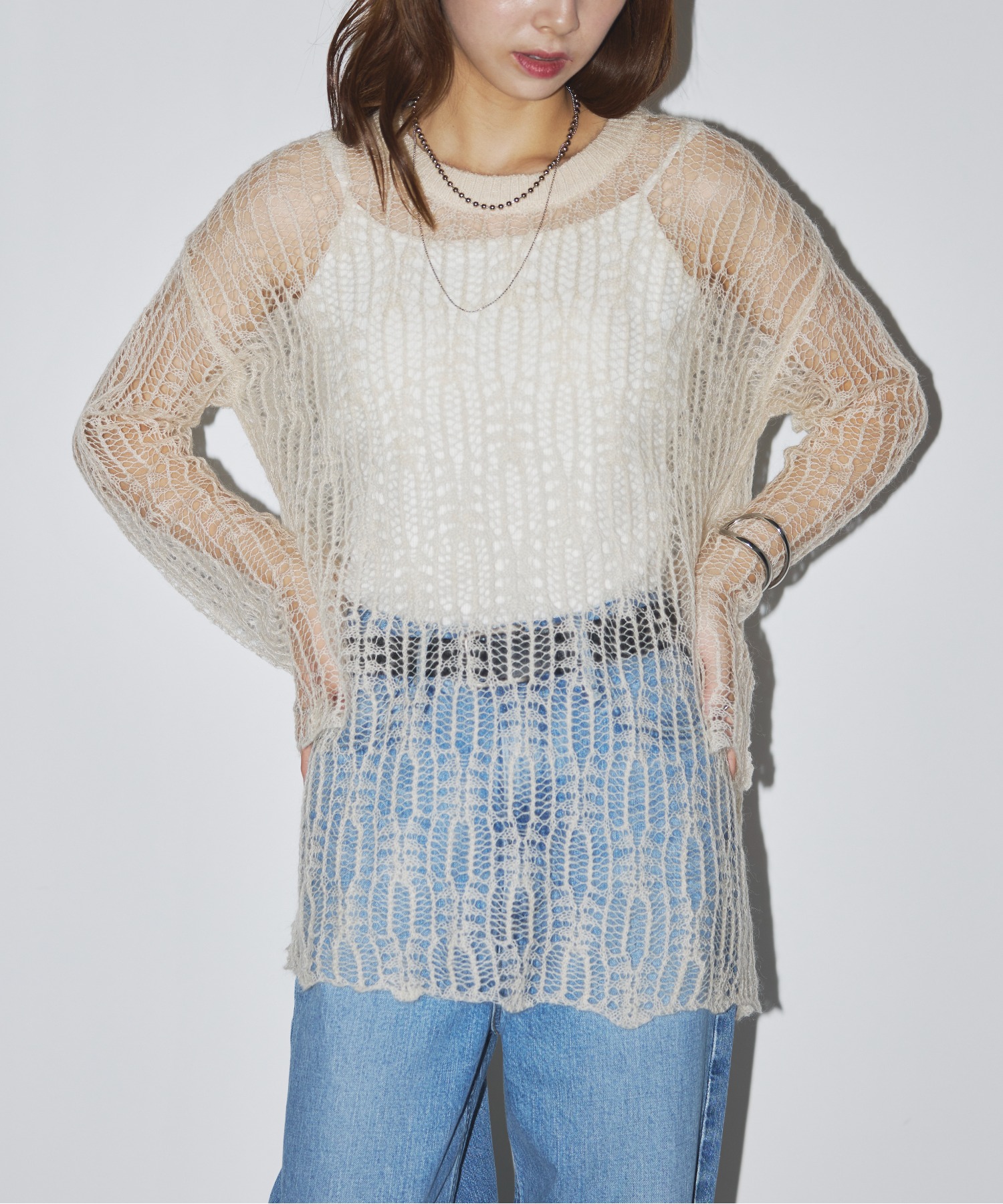 メゾンブリーズレヴール MAISON BREEZE reveur モヘア混 ニット 透かし編み チュニック プルオーバー 長袖 31943C333 （ セール】メゾンブリーズレヴール MAISON BREEZE reveur モヘア混