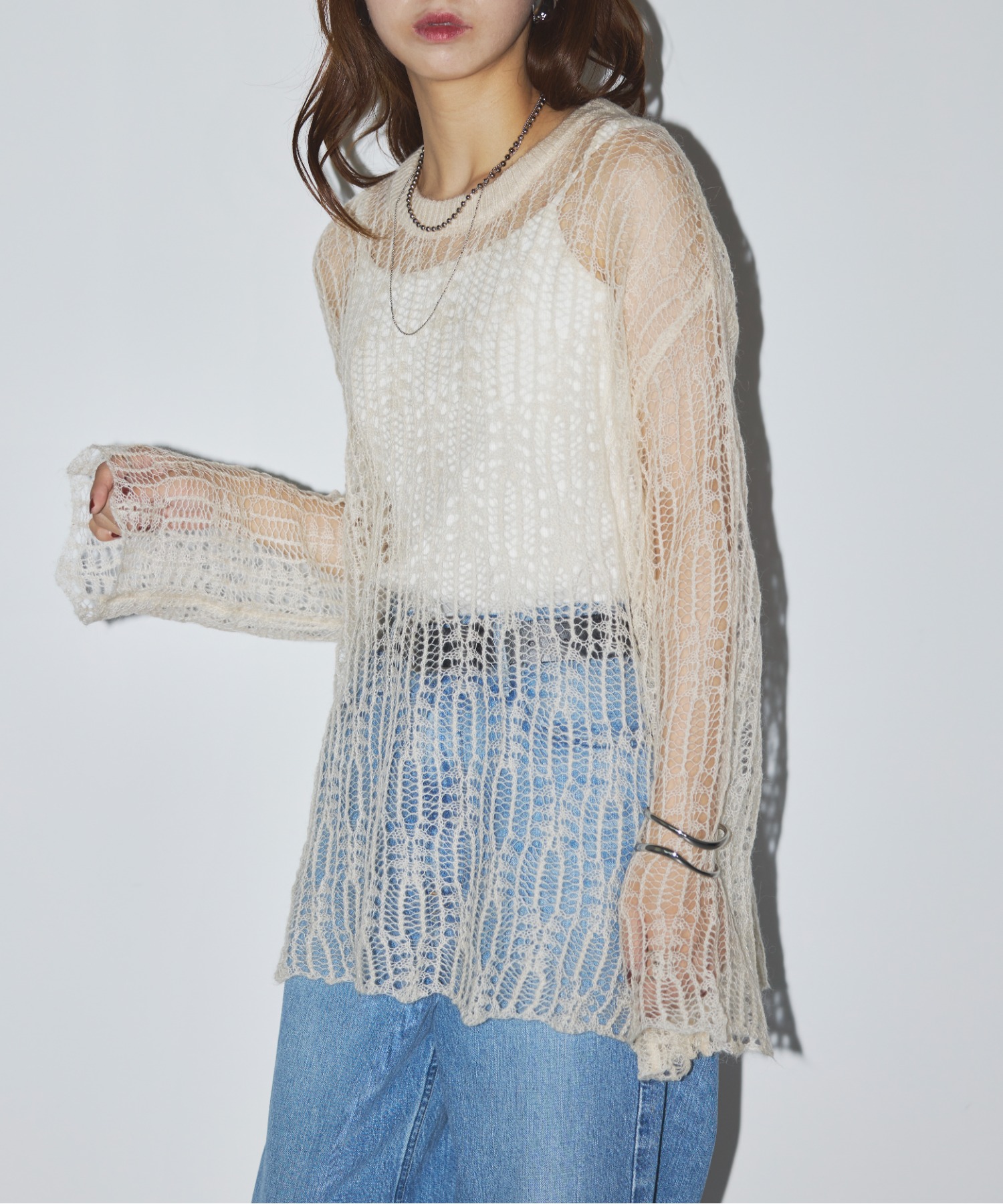 ニット セーター モヘア混ニット透かし編みチュニックプルオーバー レディース セール】メゾンブリーズレヴール MAISON BREEZE reveur モヘア混