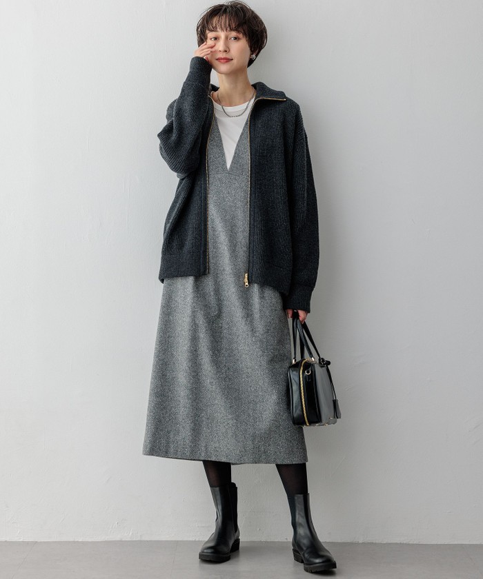 セール】【洗える】カシミヤブレンド ジップアップ ニット
