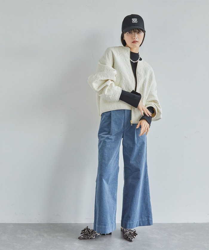 セール】【casual】合皮パイピングリーフキルトブルゾン セール】【casual】合皮パイピングリーフキルトブルゾン