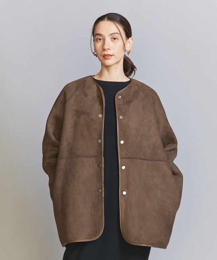 WEB限定】ボア×フェイクムートン ノーカラーリバーシブルコート WEB限定】ボア×フェイクムートン ノーカラーリバーシブルコート