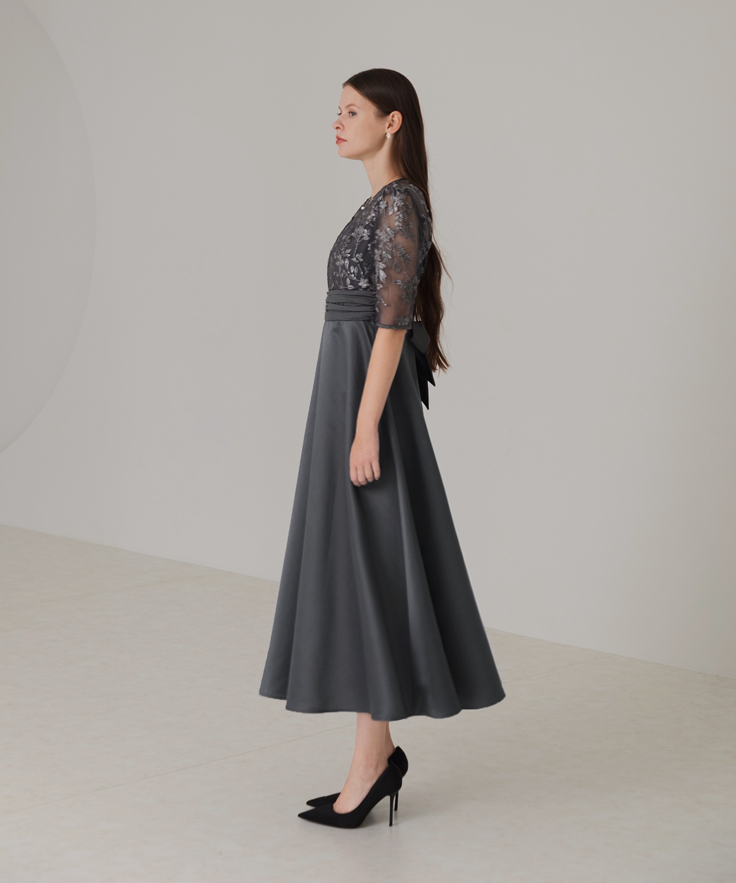 【極美品】Leja  ブラックリボンドレス レジャ Leja 花柄後ろリボン半袖キャミワンピースセットアップ