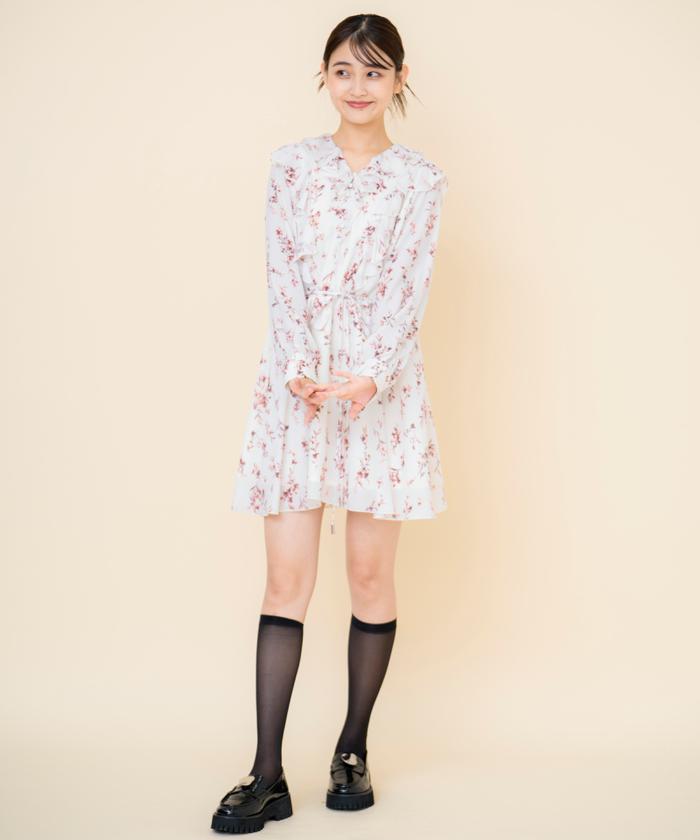 セール 50%OFF】フローラルプリントシフォンミニワンピース セール 50%OFF】フローラルプリントシフォンミニワンピース